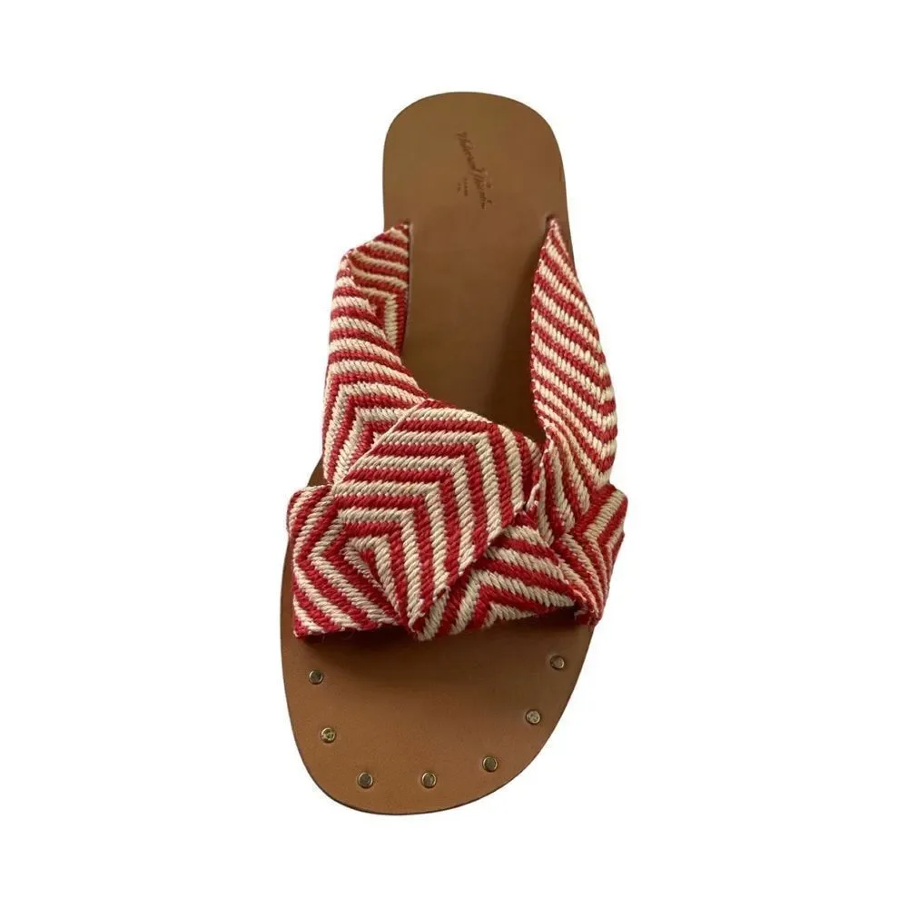 Woman’s Universal Thread Louise Chevron Print Knotted Slide Sandal Tan/Red 9.5